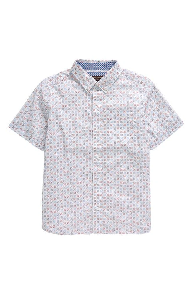 Johnston & Murphy Kids' Airplane Print Short Sleeve Cotton Button-Down Shirt White at Nordstrom