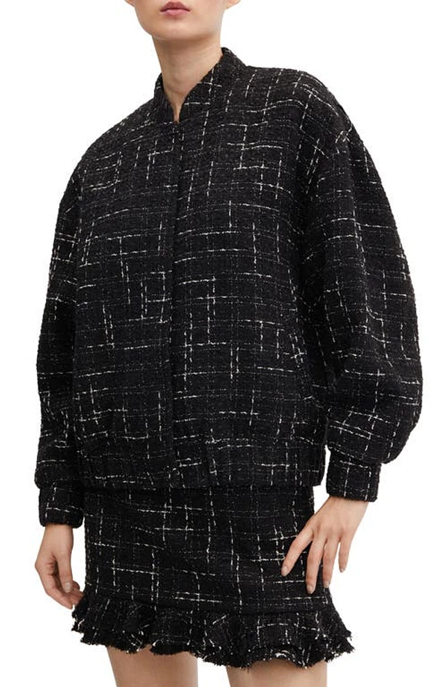 MANGO Tweed Bomber Jacket in Black at Nordstrom, Size X-Large