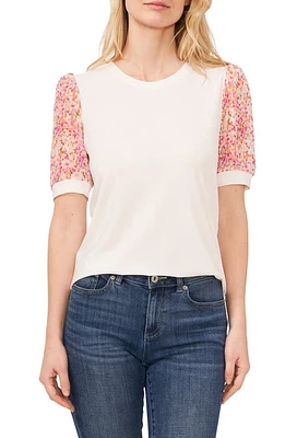 CeCe Mixed Media Floral Sleeve Top New Ivory at Nordstrom,