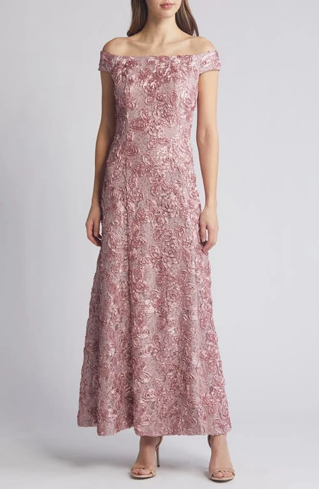 Alex Evenings Sequin Rosette Off the Shoulder Gown at Nordstrom,