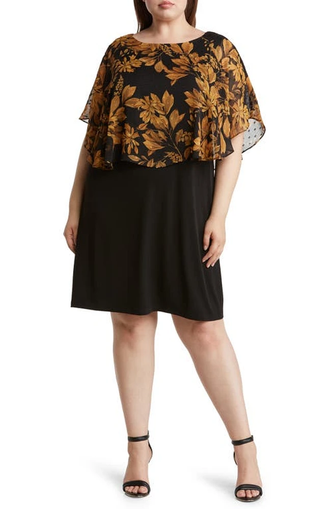 Connected Apparel Floral Cape Overlay Sheath Dress at Nordstrom