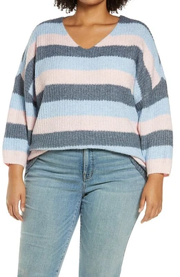 VERO MODA CURVE Julie Stripe Sweater in China Blue Comb at Nordstrom, Size 1X