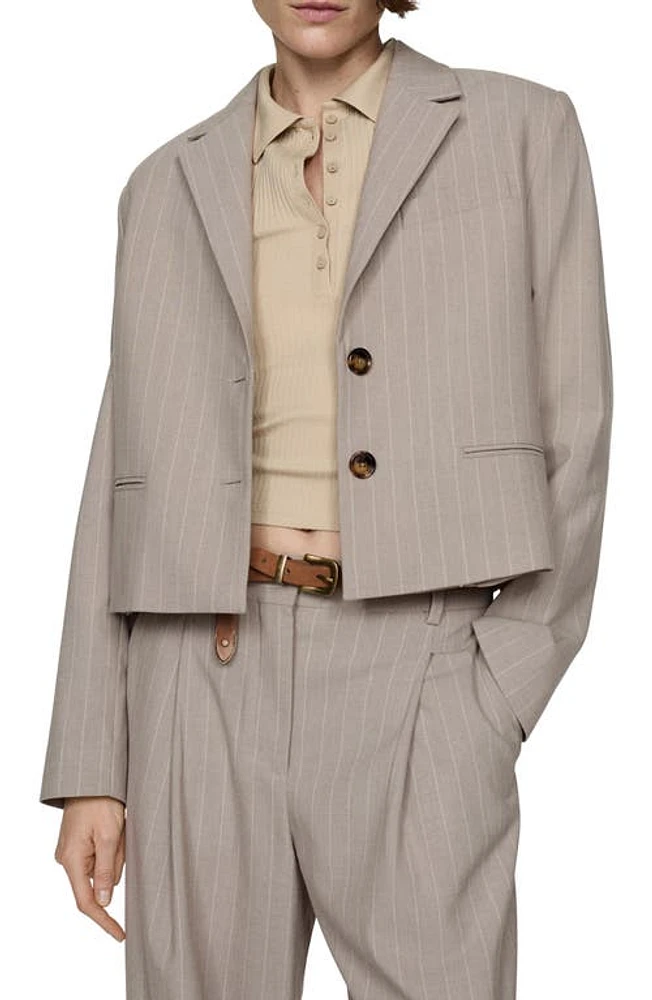 MANGO Pinstripe Crop Jacket Beige at Nordstrom,