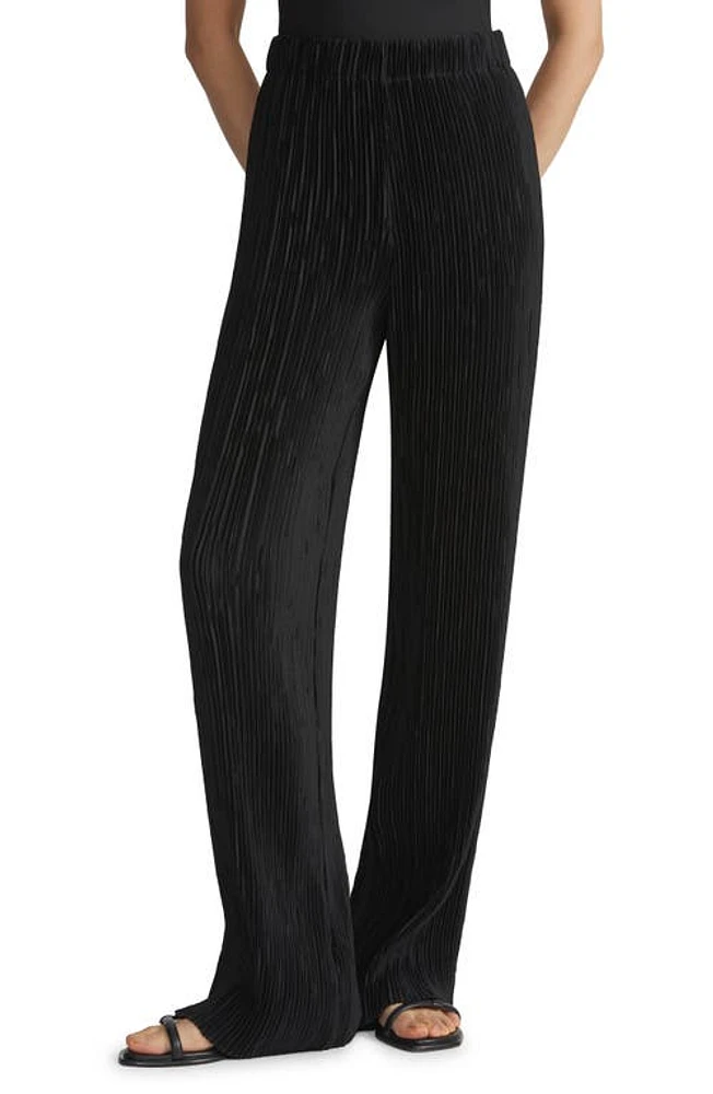 Lafayette 148 New York Parkside Plissé Recycled Satin Wide Leg Pants Black at Nordstrom,