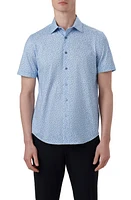 Bugatchi Miles OoohCotton Print Short Sleeve Button-Up Shirt Air Blue at Nordstrom,