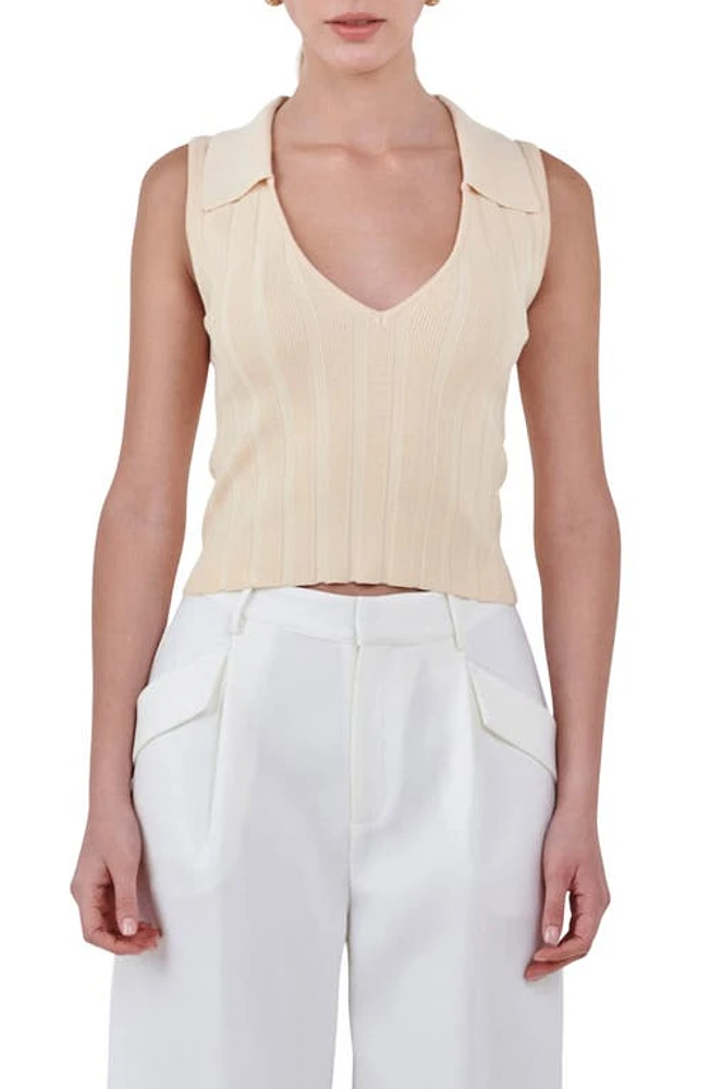 Endless Rose Sleeveless Rib Top in Cream at Nordstrom, Size Large