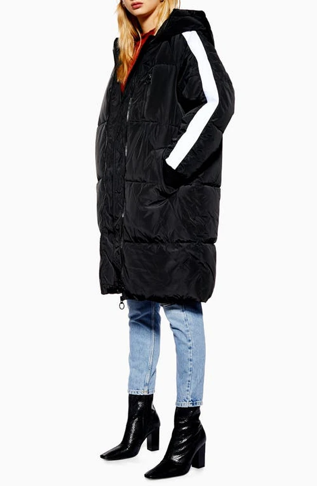 Topshop Long Puffer Coat in Black Multi at Nordstrom, Size 4 Us