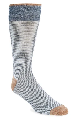 Nordstrom Preppy Stripe Linen & Cotton Blend Dress Socks in Navy at Nordstrom, Size Regular