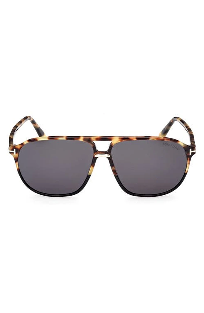 TOM FORD Bruce 61mm Polarized Navigator Sunglasses in Shiny Black Grey /Brown at Nordstrom