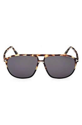 TOM FORD Bruce 61mm Polarized Navigator Sunglasses in Shiny Black Grey /Brown at Nordstrom