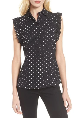 ZDNU ANNE KLEIN NEW YORK Anne Klein Polka Dot Ruffle Sleeve Blouse in Anne White/Anne Black at Nordstrom, Size 16