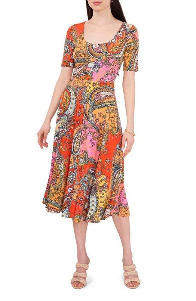 Chaus Paisley Print Midi Dress Orange/Peach at Nordstrom,