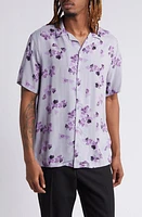 Open Edit Abstract Floral Camp Shirt Grey Purple Ink Flow at Nordstrom,