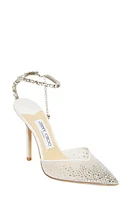 Jimmy Choo Saeda Crystal Ankle Strap Pointed Toe Pump White/Crystal at Nordstrom,