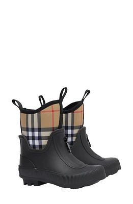 burberry Kids' Mini Flinton Check Waterproof Rain Boot Black at Nordstrom,