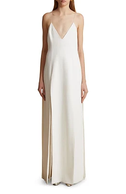 Khaite The Nonya Crepe Satin Maxi Slipdress Chalk at Nordstrom,