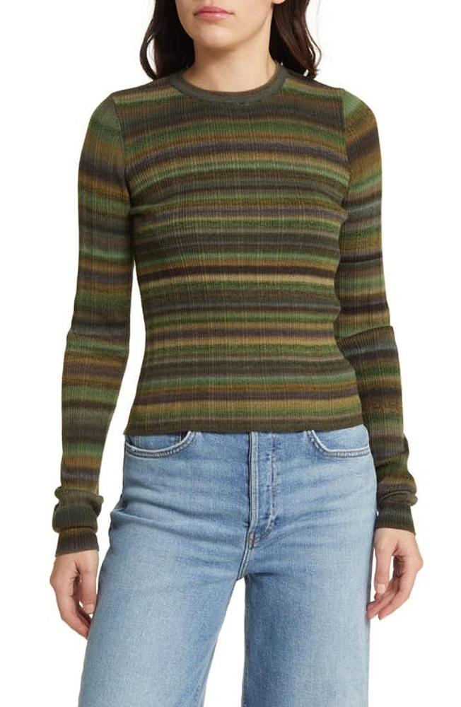 Re/Done Space Dye Stripe Rib Wool Sweater Green at Nordstrom,