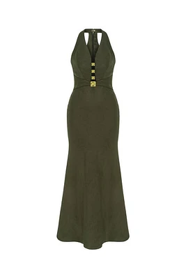 Nocturne Cut-Out Midi Dress in Khaki at Nordstrom