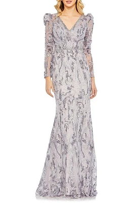 Mac Duggal Embellished Long Sleeve Mesh Mermaid Gown Lilac at Nordstrom,