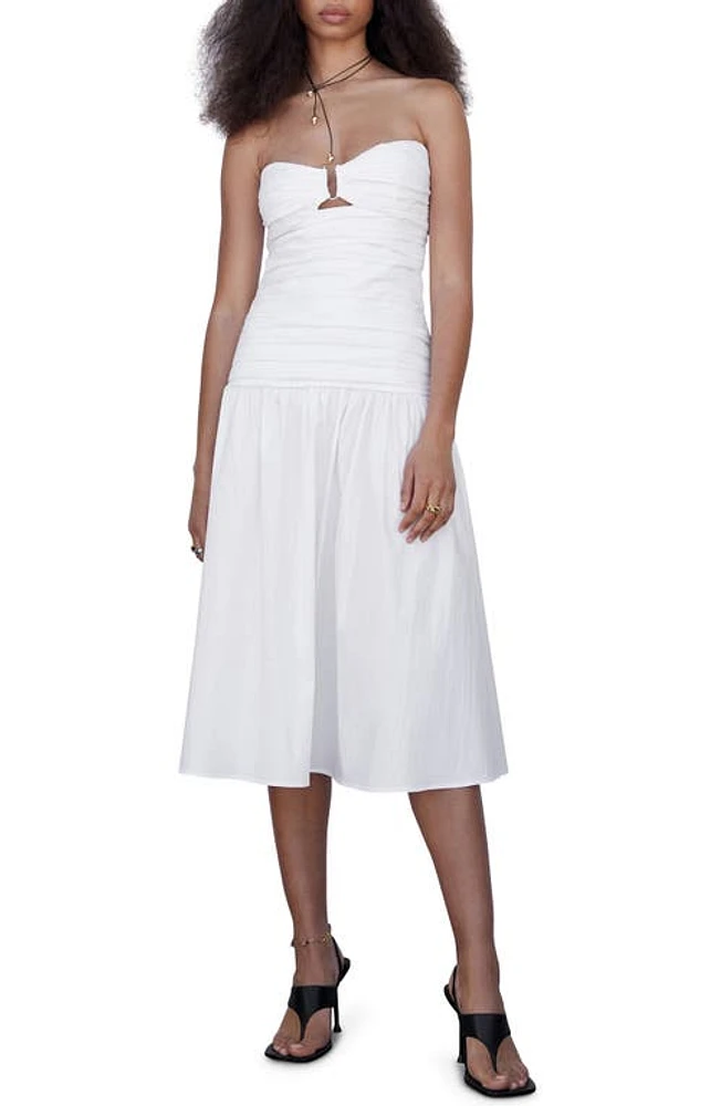 MANGO Strapless Cotton Blend Midi Dress Off White at Nordstrom,