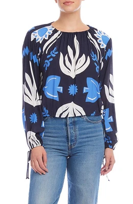 FIFTEEN TWENTY Serafina Print Crepe Top Navy at Nordstrom,