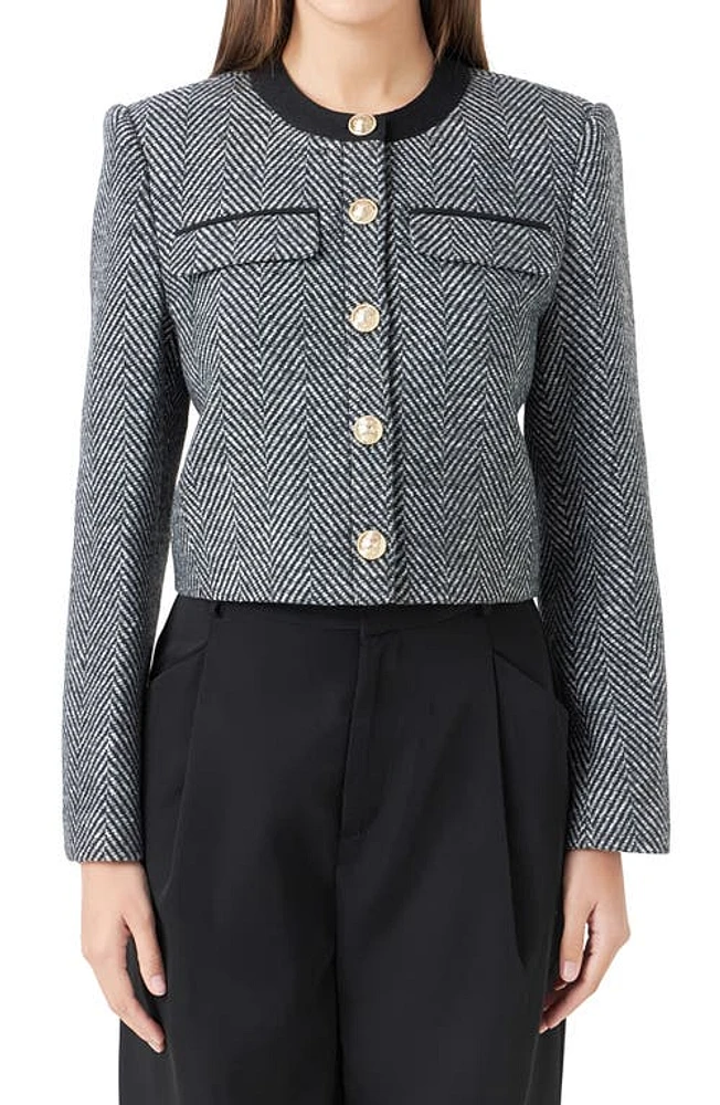 Endless Rose Boxy Herringbone Blazer in Black/White at Nordstrom, Size Large