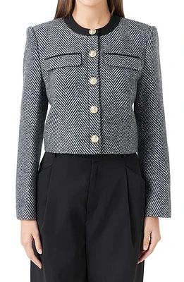 Endless Rose Boxy Herringbone Blazer in Black/White at Nordstrom, Size Large