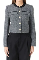 Endless Rose Boxy Herringbone Blazer in Black/White at Nordstrom, Size Large