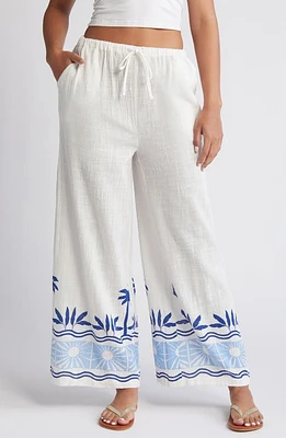 Rip Curl Santorini Border Print Palazzo Pants Blue at Nordstrom,