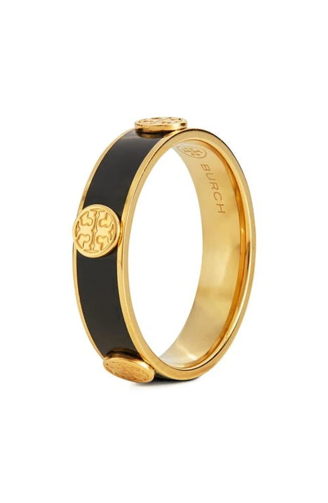 Tory Burch Miller Stud Enamel Ring in Tory Gold /Black at Nordstrom, Size 7