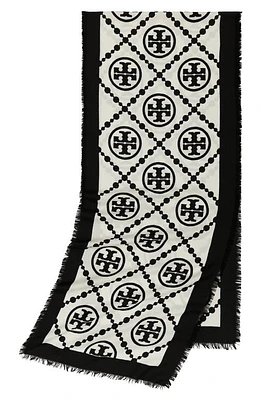 Tory Burch T-Monogram Bordered Oblong Scarf in T Monogram Black at Nordstrom