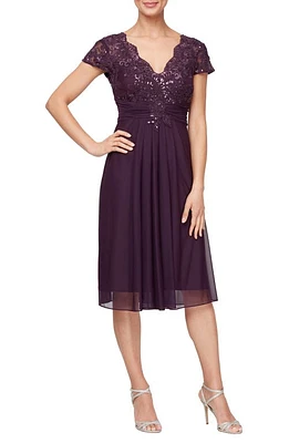 Alex Evenings Sequin Embroidery Empire Cocktail Dress Eggplant at Nordstrom,