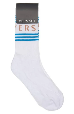 Versace Jacquard Logo Cotton Blend Crew Socks White Desden Blue Sand at Nordstrom,