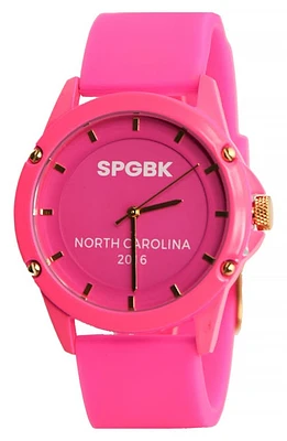 SPGBK Watches Sunnyside Silicone Strap Watch, 42mm in Hot Pink/Gold at Nordstrom