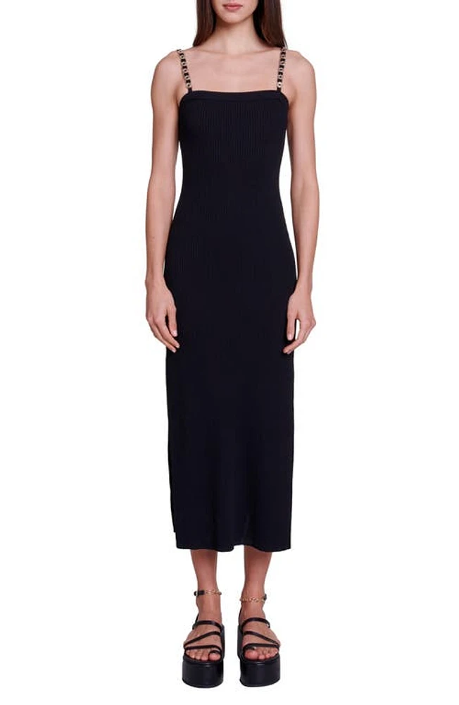 maje Relique Rib Sweater Dress Black at Nordstrom,