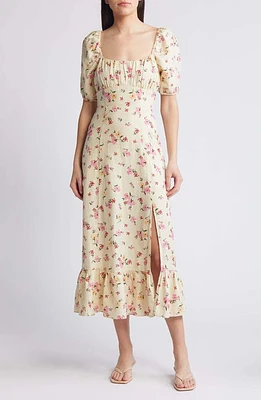 & Other Stories Floral Puff Sleeve Linen Midi Dress Adler Aop at Nordstrom,