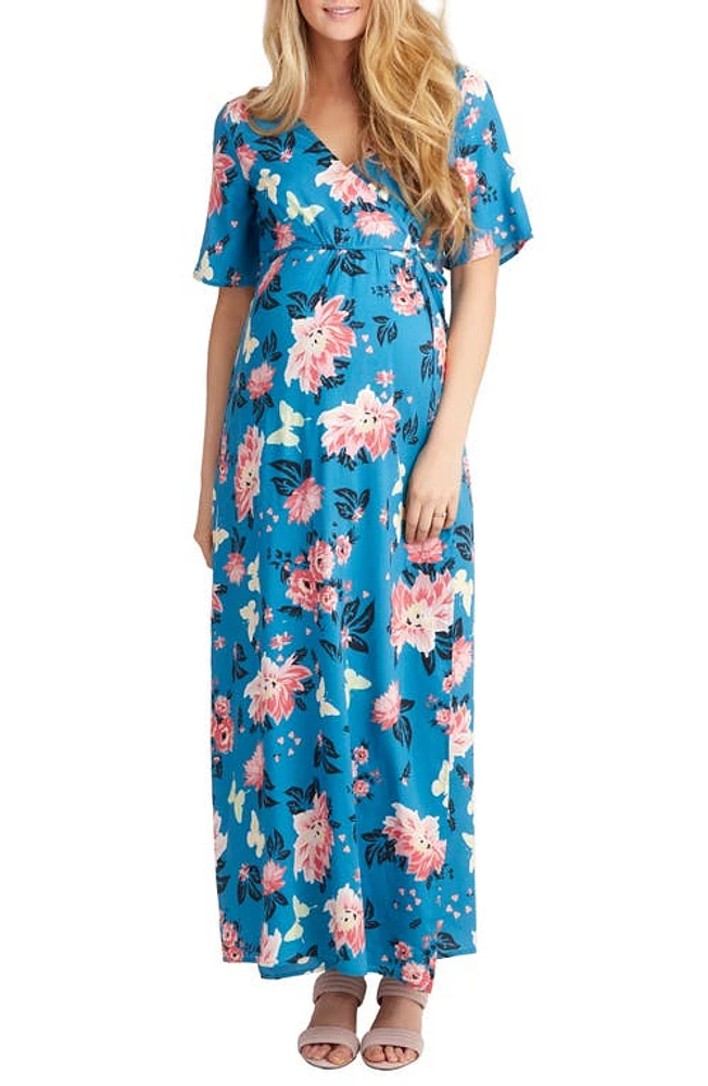 Nom Maternity Landon Maxi Wrap Maternity/Nursing Dress Floral at Nordstrom,