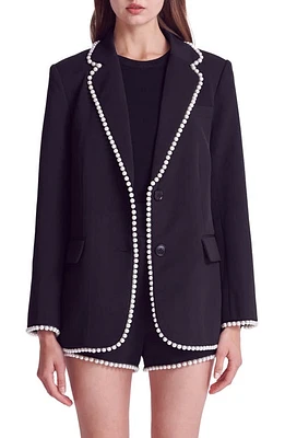 Endless Rose Premium Imitation Pearl Trim Blazer Black at Nordstrom,