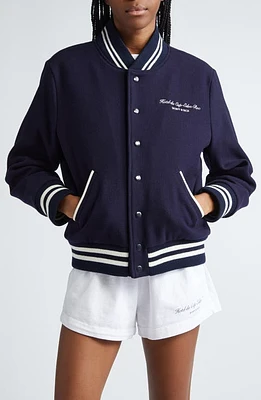 Sporty & Rich Eden Crest Wool Varsity Jacket Navy at Nordstrom,