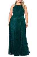 Betsy & Adam Metallic Crinkle A-Line Gown Jade at Nordstrom,