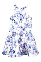 Zunie Kids' Floral Fit & Flare Party Dress Blue/Ivory at Nordstrom,