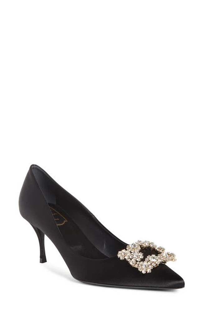 Roger Vivier Sin Crystal Buckle Pointed Toe Pump Black at Nordstrom,