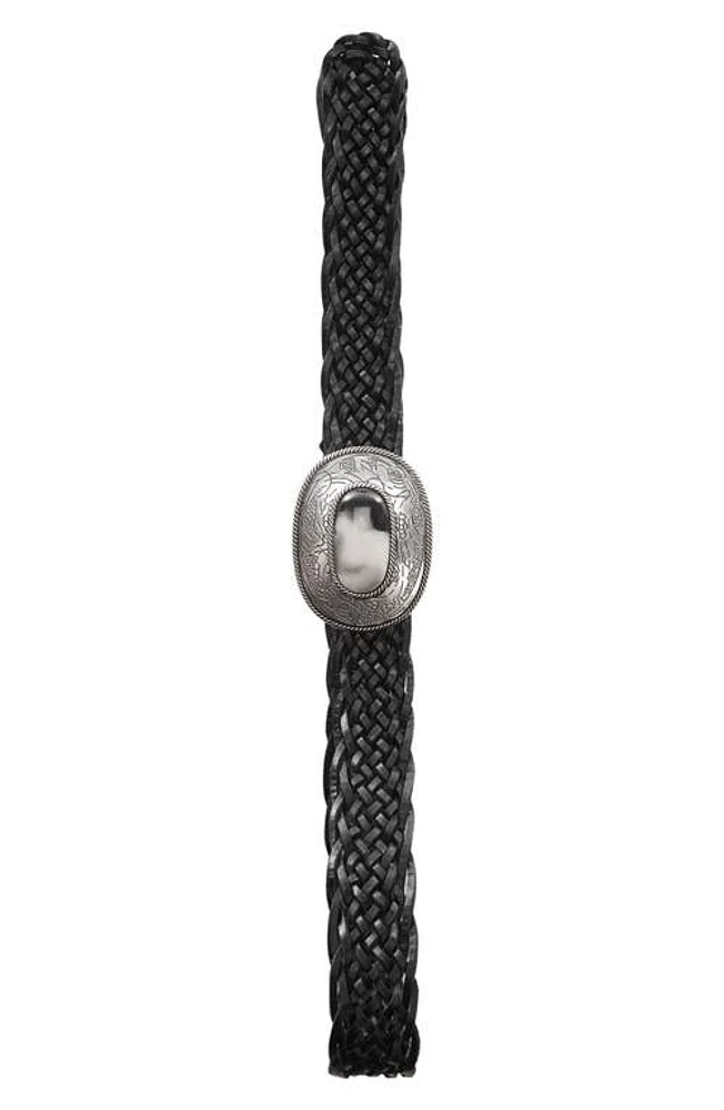 MANGO Woven Leather Belt Black at Nordstrom,