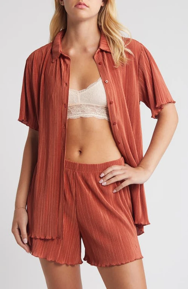 Open Edit Plissé Short Pajamas Rust Redwood at Nordstrom,