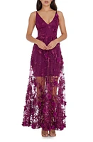 Dress the Population Sidney Deep V-Neck 3D Lace Gown at Nordstrom,