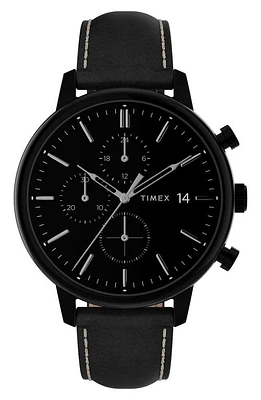 Timex Chicago Chronograph Leather Strap Watch, 45mm in Black at Nordstrom