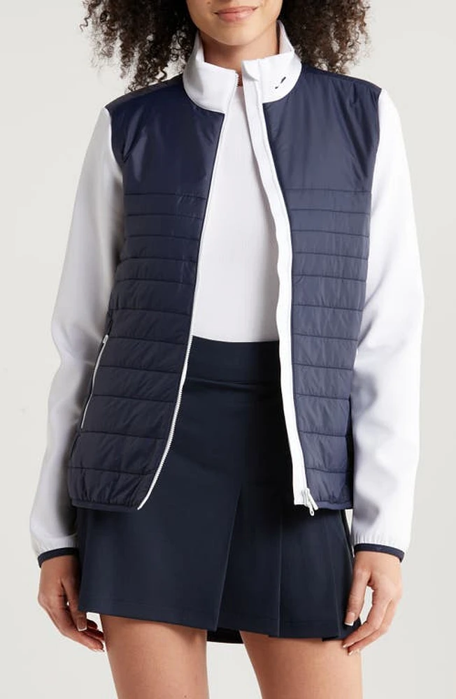 J. Lindeberg Martina Colorblock Quilted Hybrid Jacket Navy at Nordstrom,