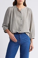 SESSÙN A View Stripe Cotton Button-Up Shirt White/Black at Nordstrom,