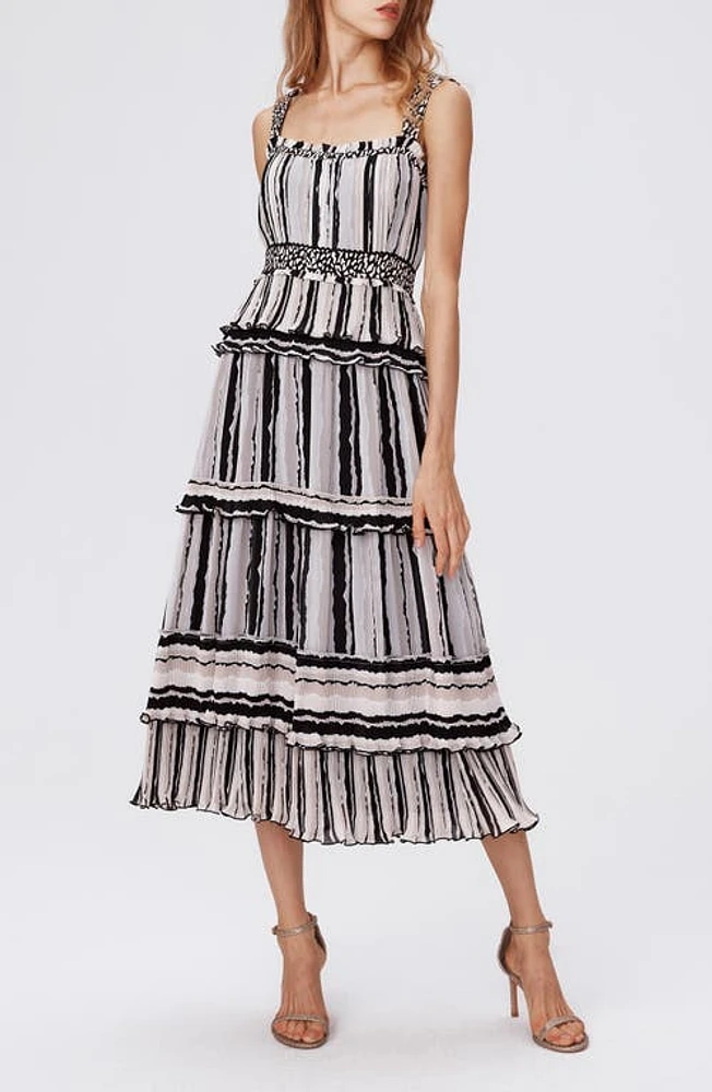 Diane von Furstenberg Cato Tiered Ruffle Midi Dress Torn Flag Black at Nordstrom,