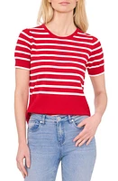 CeCe Stripe Short Sleeve Cotton Sweater at Nordstrom,